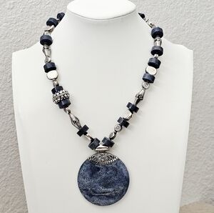Artisan Vintage Sterling Silver Sodalite 17" Heavy Necklace with Hook Clasp